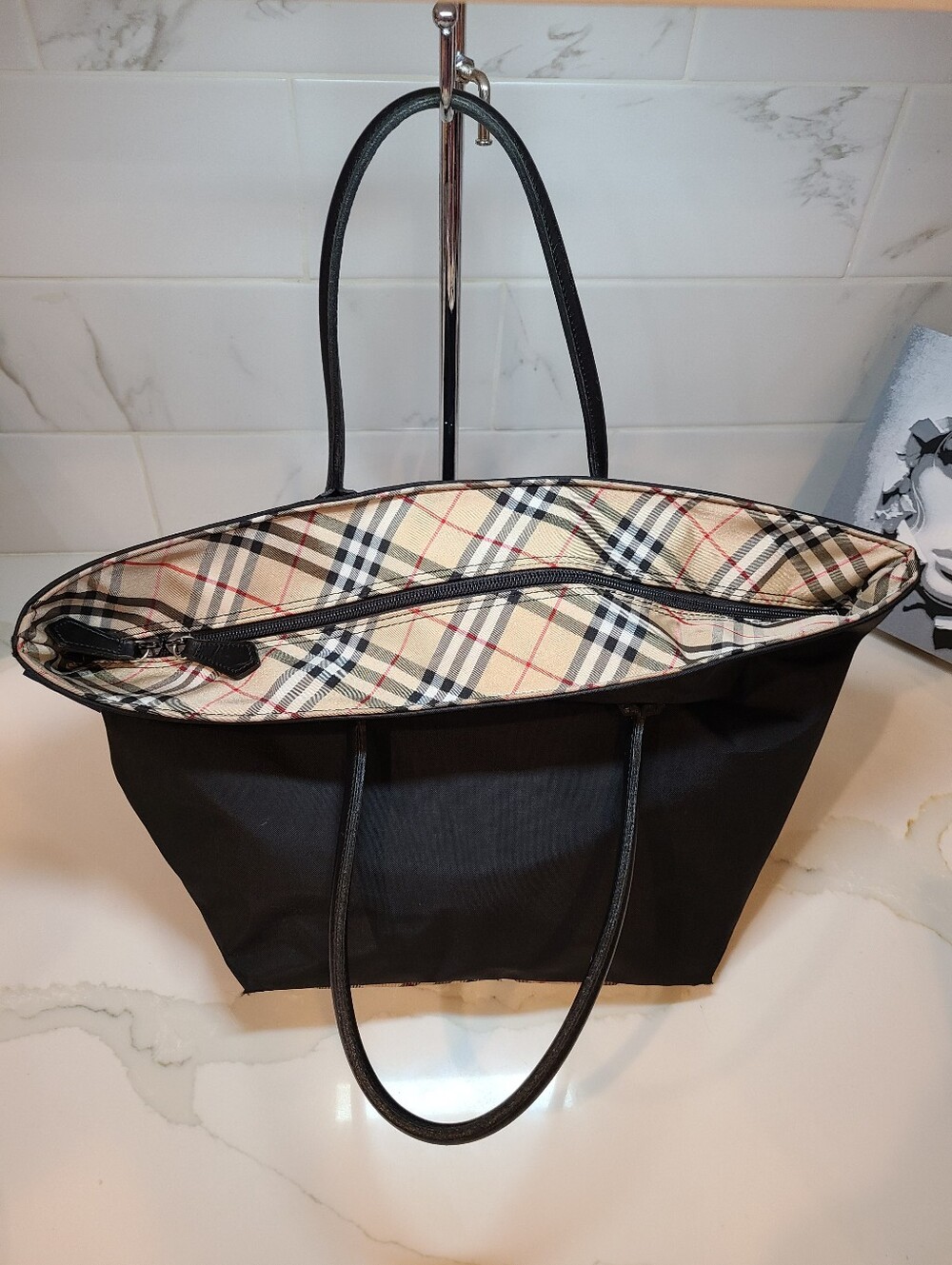 Burberry Blue Label Nova Check Nylon Tote With Leather Handles